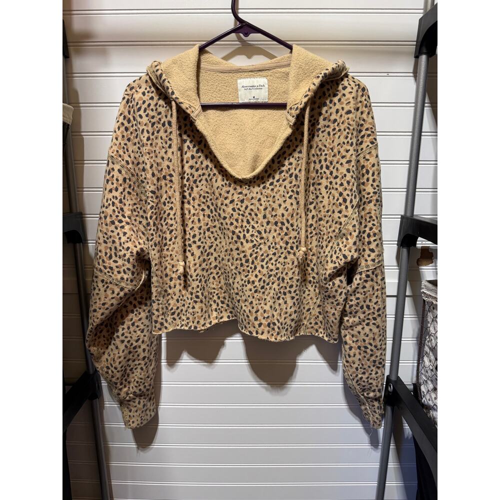 Abercrombie & Fitch Soft A&F Collection Cheetah Print Hooded VNeck Sweatshirt M